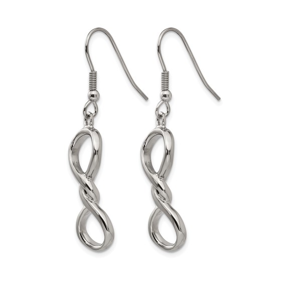Chisel Stainless Steel Polished Infinity Dangle Shepherd Hook Earrings