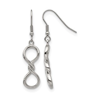 Chisel Stainless Steel Polished Infinity Dangle Shepherd Hook Earrings