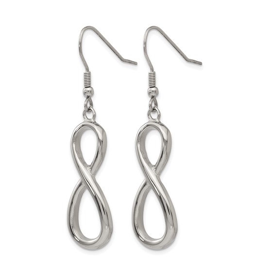 Chisel Stainless Steel Polished Infinity Dangle Shepherd Hook Earrings