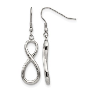 Chisel Stainless Steel Polished Infinity Dangle Shepherd Hook Earrings