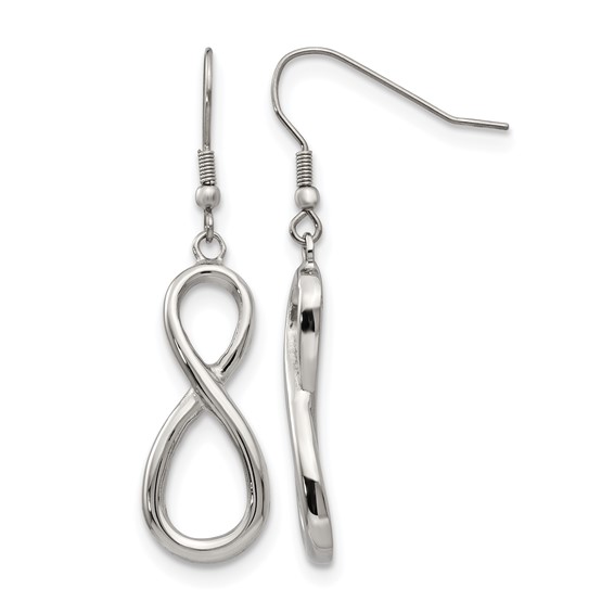 Chisel Stainless Steel Polished Infinity Dangle Shepherd Hook Earrings
