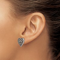 Stainless Steel Antiqued Polished & Textured Marcasite Heart Post Earrings view 4