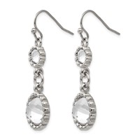 Stainless Steel Polished Grey Glass Dangle Shepherd Hook Earrings view 3