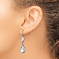 Stainless Steel Polished Grey Glass Dangle Shepherd Hook Earrings view 4