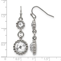Stainless Steel Polished Grey Glass Dangle Shepherd Hook Earrings view 5
