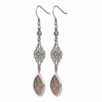 Chisel Stainless Steel Polished Black Mother of Pearl and CZ Dangle Shepherd Hook Earrings view 3