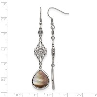 Chisel Stainless Steel Polished Black Mother of Pearl and CZ Dangle Shepherd Hook Earrings view 5