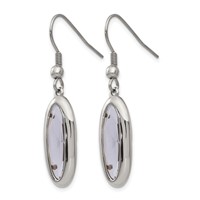 Chisel Stainless Steel Polished Grey Glass Oval Dangle Shepherd Hook Earrings view 3