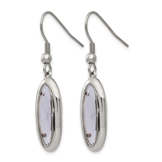 Chisel Stainless Steel Polished Grey Glass Oval Dangle Shepherd Hook Earrings
