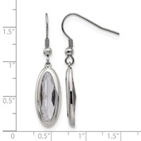 Chisel Stainless Steel Polished Grey Glass Oval Dangle Shepherd Hook Earrings view 5