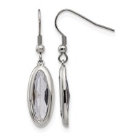 Chisel Stainless Steel Polished Grey Glass Oval Dangle Shepherd Hook Earrings view 1