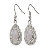Stainless Steel Polished Grey Cat's Eye Shepherd Hook Earrings view 3