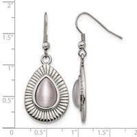 Stainless Steel Polished Grey Cat's Eye Shepherd Hook Earrings view 5