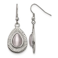 Stainless Steel Polished Grey Cat's Eye Shepherd Hook Earrings view 1