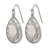 Stainless Steel Polished Rose Quartz and CZ Shepherd Hook Earrings view 3