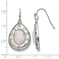 Stainless Steel Polished Rose Quartz and CZ Shepherd Hook Earrings view 5
