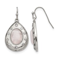 Stainless Steel Polished Rose Quartz and CZ Shepherd Hook Earrings view 1