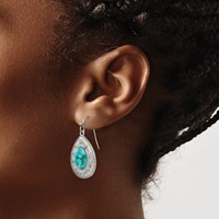 Chisel Stainless Steel Polished Imitation Turquoise and CZ Dangle Shepherd Hook Earrings view 4