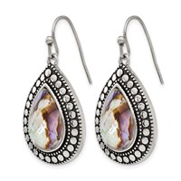Stainless Steel Antiqued and Polished Imitation Abalone Dangle Earrings view 3