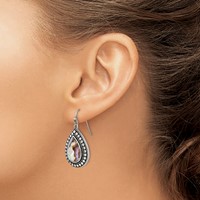 Stainless Steel Antiqued and Polished Imitation Abalone Dangle Earrings view 4