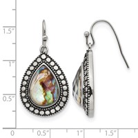 Stainless Steel Antiqued and Polished Imitation Abalone Dangle Earrings view 5