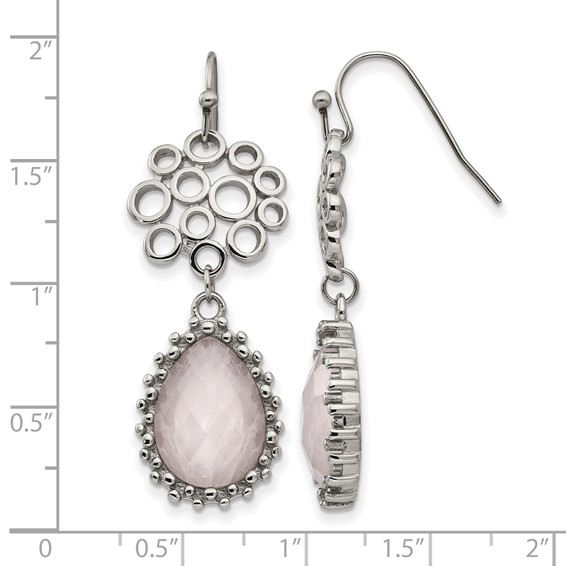 Stainless Steel Polished Rose Quartz Dangle Shepherd Hook Earrings