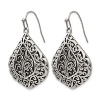 Chisel Stainless Steel Antiqued Polished and Textured Shepherd Hook Earrings view 3
