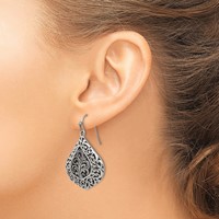 Chisel Stainless Steel Antiqued Polished and Textured Shepherd Hook Earrings view 4