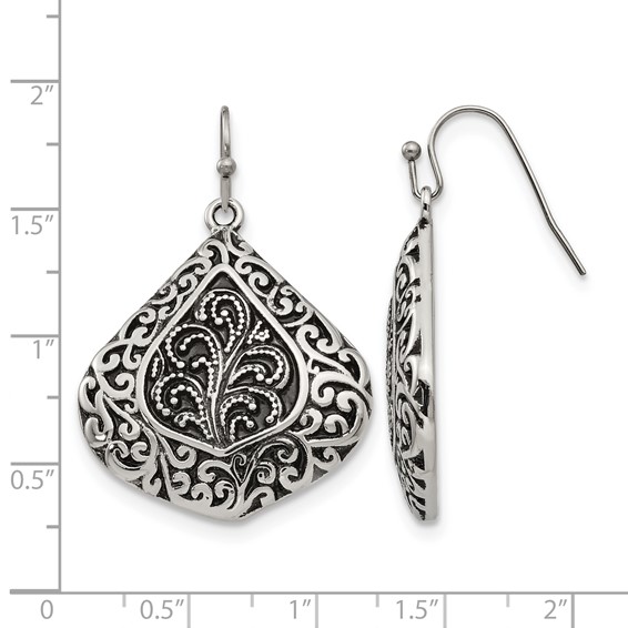 Chisel Stainless Steel Antiqued Polished and Textured Shepherd Hook Earrings
