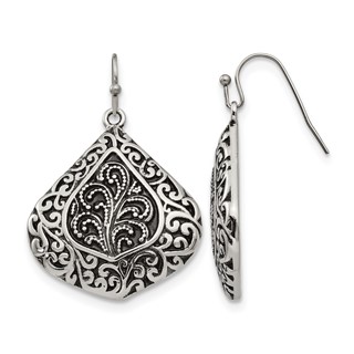 Chisel Stainless Steel Antiqued Polished and Textured Shepherd Hook Earrings