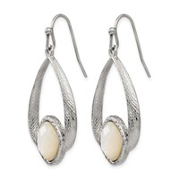 Chisel Stainless Steel Polished and Textured Mother of Pearl Dangle Shepherd Hook Earrings view 3
