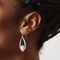 Chisel Stainless Steel Polished and Textured Mother of Pearl Dangle Shepherd Hook Earrings view 4