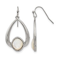 Chisel Stainless Steel Polished and Textured Mother of Pearl Dangle Shepherd Hook Earrings view 1