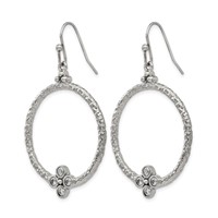 Stainless Steel Polished and Textured Earrings with CZ Shepherd Hook view 3
