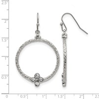 Stainless Steel Polished and Textured Earrings with CZ Shepherd Hook view 5