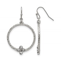 Stainless Steel Polished and Textured Earrings with CZ Shepherd Hook view 1