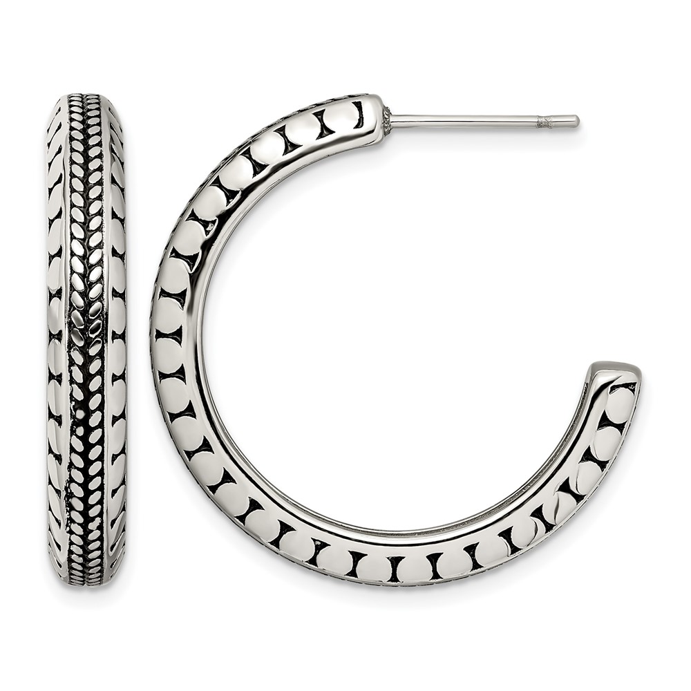 Chisel Stainless Steel Antiqued and Polished Post Hoop Earrings