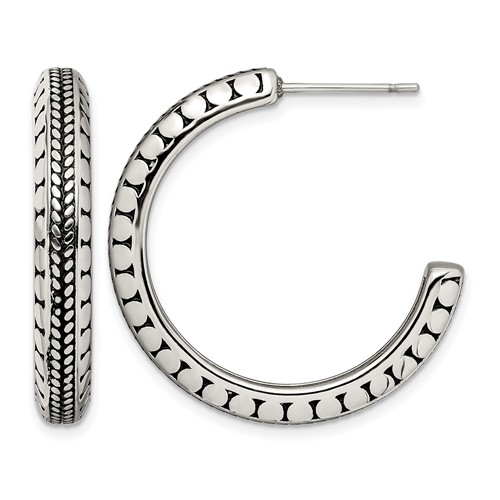 Chisel Stainless Steel Antiqued and Polished Post Hoop Earrings