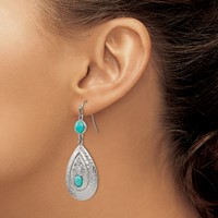 Chisel Stainless Steel Polished Hammered Earrings with Imitation Turquoise and CZ Dangle Shepherd Hook view 4