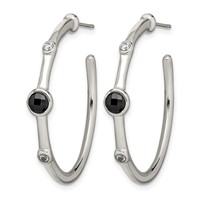 Chisel Stainless Steel Polished Earrings with Black Onyx and CZ Post Hoop view 3