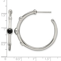 Chisel Stainless Steel Polished Earrings with Black Onyx and CZ Post Hoop view 5