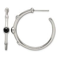 Chisel Stainless Steel Polished Earrings with Black Onyx and CZ Post Hoop view 1
