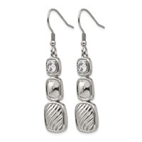 Stainless Steel Polished CZ Square Shepherd Hook Earrings view 3