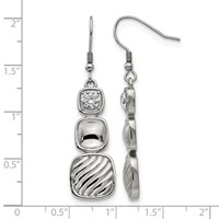 Stainless Steel Polished CZ Square Shepherd Hook Earrings view 5