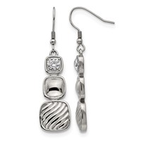 Stainless Steel Polished CZ Square Shepherd Hook Earrings view 1