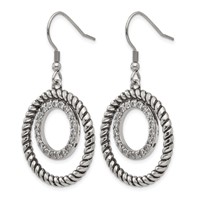 Stainless Steel Antiqued and Polished Earrings with CZ Circle Dangle view 3