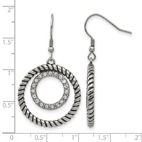 Stainless Steel Antiqued and Polished Earrings with CZ Circle Dangle view 5