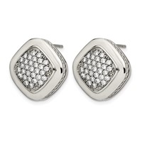 Stainless Steel Polished CZ Square Post Earrings view 3
