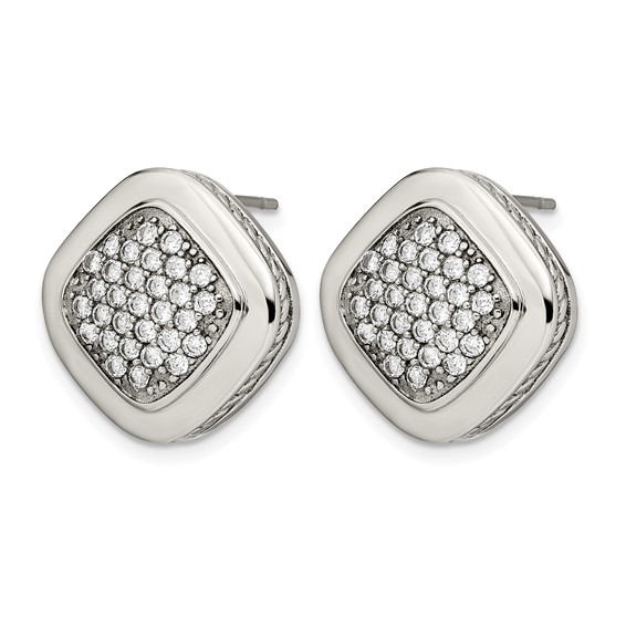 Stainless Steel Polished CZ Square Post Earrings