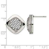 Stainless Steel Polished CZ Square Post Earrings view 5